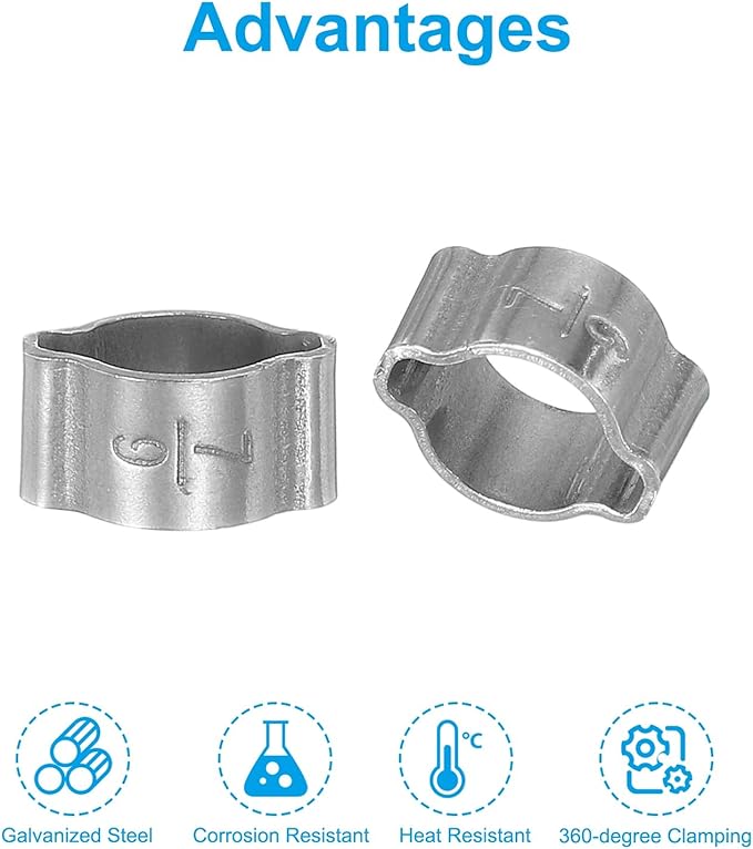 PATIKIL 25 Pack 7-9mm Double Ear Hose Clamp, 304 Stainless Steel O Clip Crimp Rings for Fuel Petrol Pipe Tube Fitting Connections, Silver Tone