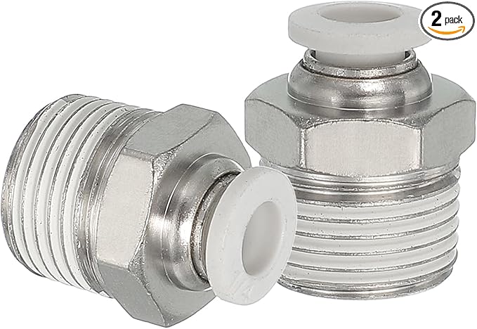 MECCANIXITY 2 Pcs NPT Push to Connect Air Fittings, Male Straight 1/4" Tube OD x 3/8" NPT Thread Air Quick Connector Coupling Adapter for Gas Hose Pneumatic Tools, White