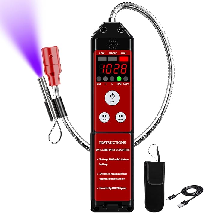 Refrigerant Leak Detector, WJL-6000 PRO HVAC Freon Leak Detector Halogen Freon Sniffer Rechargeable Air Conditioning Detection for CFCs, HCFCs, HFCs, HFOs, HCs