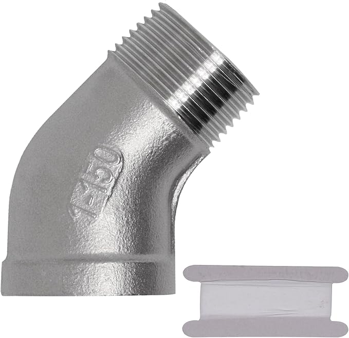 1PCS 304 Stainless Steel 45 Degree Elbow, 1" NPT Male Pipe to 1" NPT Female Coupler, Heavy Duty Forged Street Elbow Adapter Pipe Fittings, Class 150