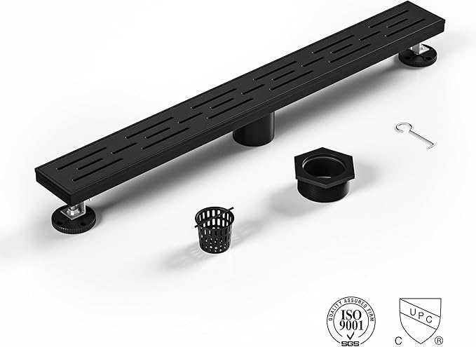 Linear Shower Drain 60" Matte Black 304 Stainless Steel | with Drain Grate| Fast Drainage | Stainless Floor Drain Grate | Hair Strainer | Drain Key | The Upgrade for Your Bathroom