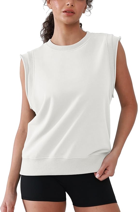 Workout Tank Tops Woman Crew Neck Athletic Tops Cotton Sweatshirt Loose Fit Muscle Tanks Runnning Gym Sports Shirt