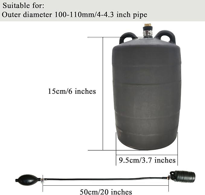 Sewer Test Plug - Inflatable Pipe Plug Balloon, Self-contained Hand Inflatable (4 inches)