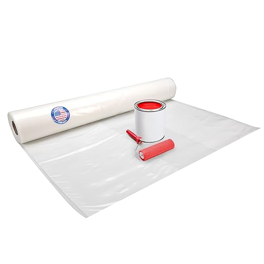 Plastic Sheeting 4 mil, 8' x 50' (400 sq. ft.) - Thick Semi-Clear Plastic Sheeting for Construction, Painting, Slide&Slip - LDPE Film Roll - Heavy Duty Thick Polyethylene Rolls by IDL Packaging