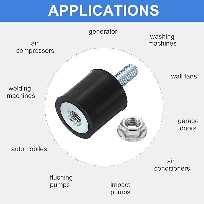 uxcell M3 Rubber Mounts, 8Pcs 10x10mm(DxH) Rubber Cylindrical Anti Vibration Isolator Shock Absorber with Lock Nut for Car Bobbin Generator Air Compressors