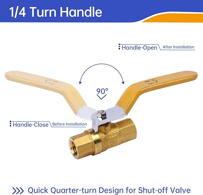 YADIAN 2 Pcs 1/4" Ball Valve Heavy Duty Brass Ball Valve Shut Off Switch, NPT Female, 600 WOG (Water, Oil and Gas), Pipe Fitting Air Compressor Shut Off Valve (1/4 Inch NPT, Pack of 2)