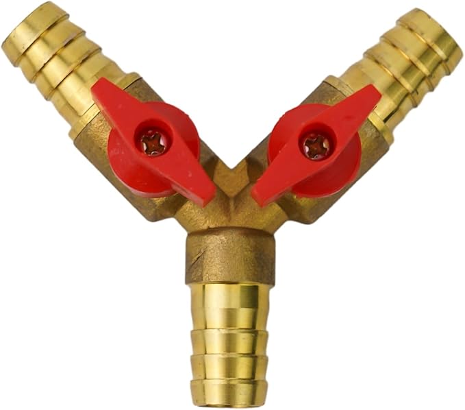 3-Way Brass Shut-Off Ball Valve for Fuel, Air, Water, and Gas, 12mm Hose Y-Style Pneumatic Plumbing Fitting