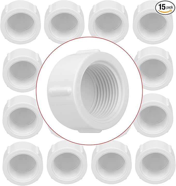 15Pack 1 Inch Female PVC Pipe End Cap 1 Inch Female Threaded Plug Adapter, SCH 40 PVC Pipe threaded Cap Fitting 1" PVC Pipe Female Plug Socket for Plumbing Water Line, White