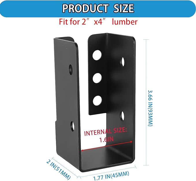 Concealed Joist Hanger 16PCS,2"x4" Joist Bracket,Framing Bracket,Railing Brackets,Q235B Steel Powder-Coated Joist Hanger Fit for Beam,Swing, Handrail,Fence