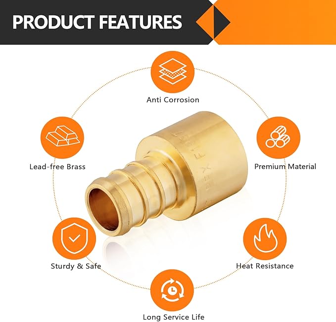 20-Pack HeSun PEX Fittings, 1/2" PEX x 1/2" Female Sweat Adapter (Over Copper Tube), Brass Crimp Fitting for ASTM F1807(PEX1807127-20)