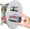 Temperature Display Shower Valve 3 Way Brass Rough-in Mixer and Round Trim Kit, Triple Function Digital Shower Diverter, Chrome