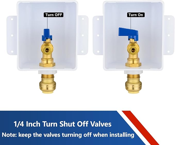 Ice Maker Outlet Box,1/2 Inch Push-fit Inlet and 1/4 Inch OD Compression Outlet Connection, Icemaker Box with Installed 1/4-Turn Ball Valve