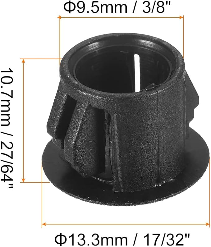 uxcell 3/8" Plastic Hole Plugs, 110Pcs Flush Type Panel Round Snap in Fastener Knockout Locking Plugs for Furniture Insert End Caps Panels, Black