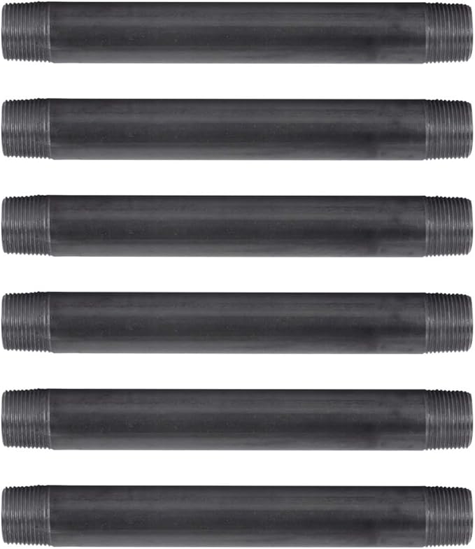 PIPE DECOR 1" x 10" Black Steel Plumbing Pipe, 6-Pack, Pre Cut Connector, Industrial Steel Grey Fits Standard One Inch Threaded Black Malleable Iron Fittings, Build Vintage DIY Furniture