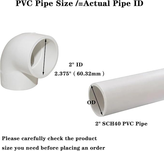 2PCS 2" 90 Degree Elbow PVC Pipe Fitting Adapter Coupling Connector Schedule 40 Slip (Socket x Socket) White Color