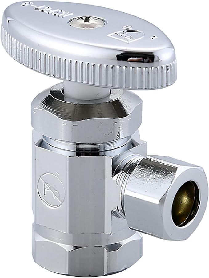 (5-Pack) Cyrret Angle Stop Shut off Valve Multi-Turn 1/2-Inch FIP Inlet X 3/8-Inch Compression Outlet, No Lead Brass Chromed, CUPC NSF AB1953 Approved