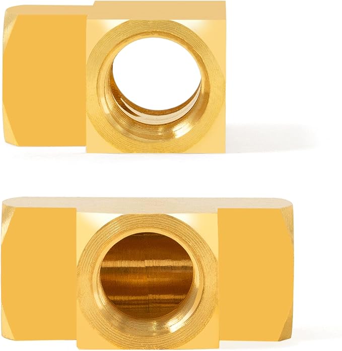 ChillWaves Brass Pipe Fitting, Barstock Tee 1/8" x 1/8" x 1/8" NPT Female Thread Adapter(3-PACK)