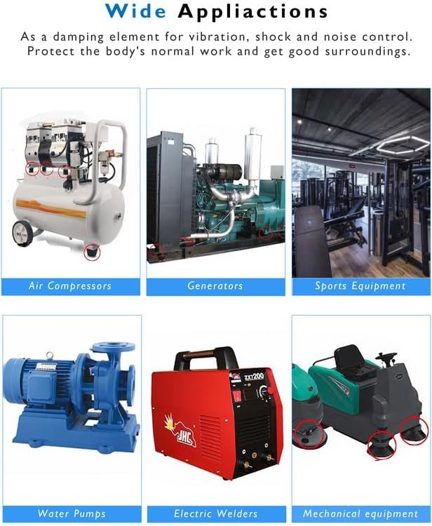 M12 Rubber Vibration Isolator Mounts Single Stud Shock Absorber Mechanical Vibration Damping Anti Vibration Silent-Blocks for Motors Compressors Pumps, 4pcs M12x37-60x50mm, 4pcs LockNuts