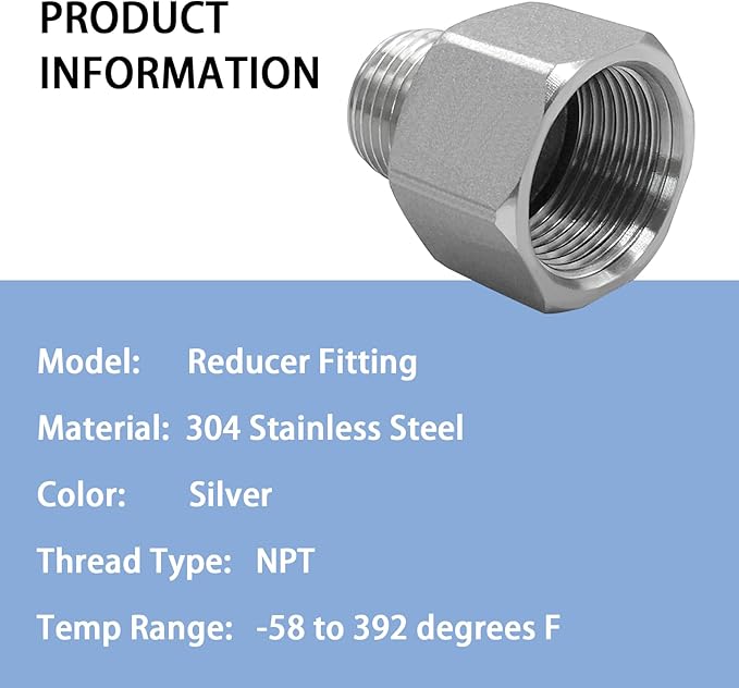 Stainless Steel Reducer Adapter 3/4" NPT Female x 1/2" NPT Male (Pack of 2)