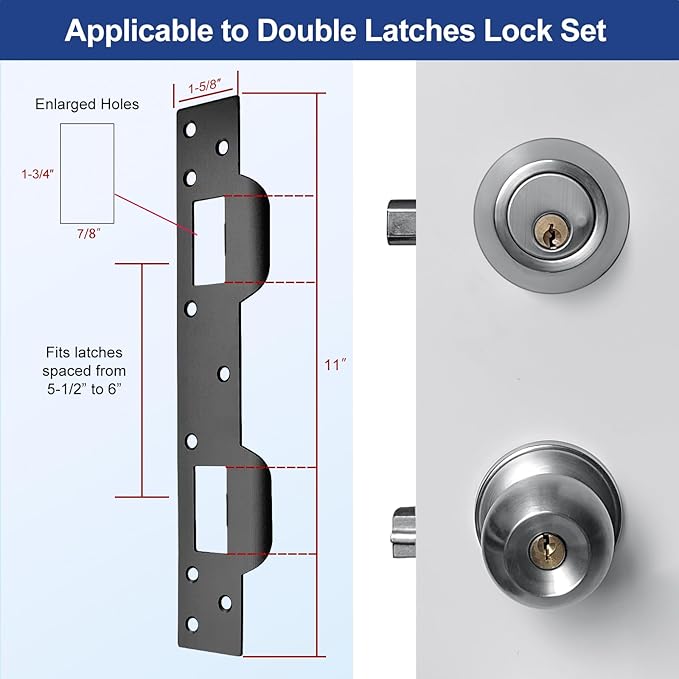 Door Strike Plate Double Opening, with Reinforced Torx/Star Screws & Bit, Reinforcement Striker for Set of Door Handle & Deadbolt(1, Matte Black)