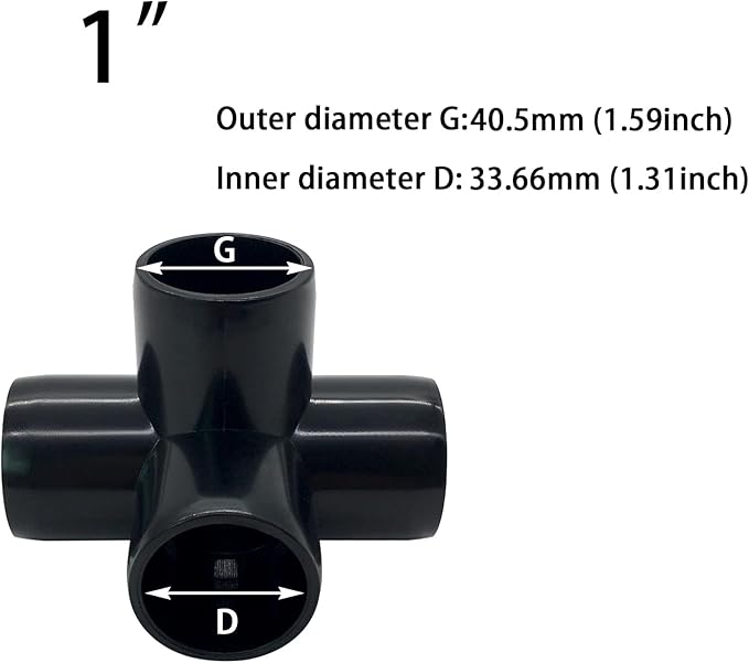 1“ Tee PVC Fitting 4 Way Elbow Connector, Furniture Grade 90 Degree Elbow Side Outlet. Corner Fittings for Building Furniture Greenhouse Shed Pipe Fittings Tent Connection (Black-Pack of 8)