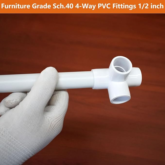 1/2" PVC Fittings 4 Way (10-Pack) Furniture Grade, Elbow Connector, Heavy Duty for DIY Furniture, Frames, UV Resistant - Compatible with 1/2" Schedule 40 PVC Pipes‌