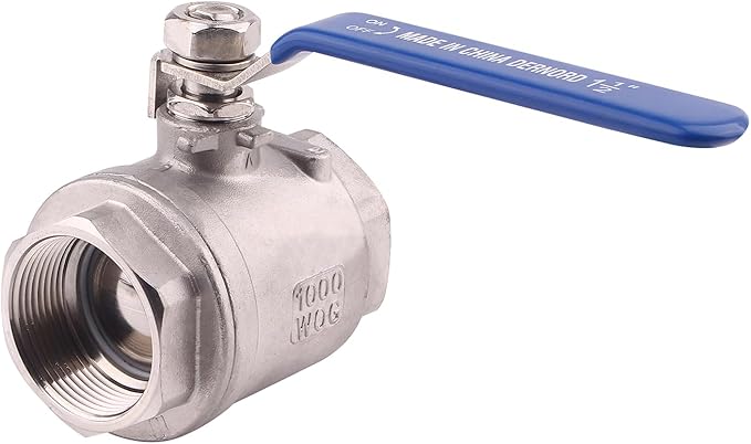 DERNORD Ball Valve Stainless Steel 304 1-1/2" NPT Heavy Duty for Water, Oil, and Gas with Blue Locking Handles (Pack of 2)
