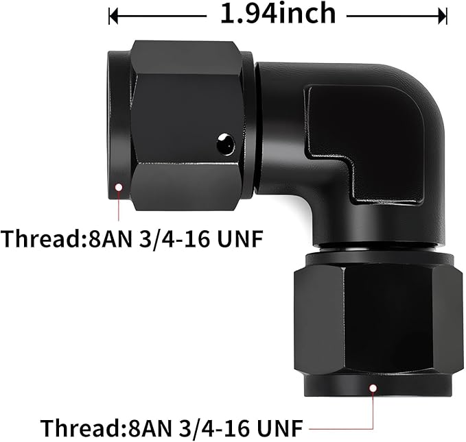 8AN Female to 8AN Female 90 Degree Swivel Coupler Fitting Adapter 3/4-16UNF Thread Aluminium Black 2PCS