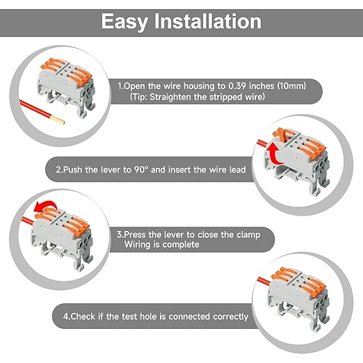 5Pcs DIN Terminal Blocks, 3 Conductor Compact Wire Conductor Splicing Connectors, KV223 Lever Wire Connectors for AWG 28-12, 600V 32A