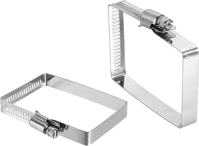 uxcell 2Pcs 304 Stainless Steel Rectangular Hose Clamp, Adjustable 3 x 2 Inch Square Worm Gear Duct Pipe Tube Clamps for Ducting Bracket Cable Tray Bridge Project Systems, Silver