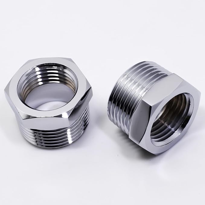 3/4" Male NPT to 1/2" Female NPT Solid Brass Lead-Free Reducer Hex Bushing, Chrome (2 Pack), Reducing Cast Pipe Adapter Fitting, Brass Pipe Hose Tube Fitting Hex Head Bushing Adapter Convert