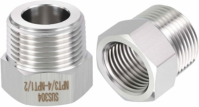 1 Pack 304 Stainless Steel Pipe Fittings, 3/4" Male NPT to 1/2" FeMale NPT Hex Bushing Reducer, Hose Tube Threaded Adapter for Air, Oil, LP