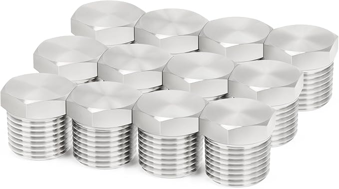 ChillWaves 304 Stainless Steel Pipe Fitting, Outer Hex Head Socket Pipe Plug Fitting，1/4" NPT Male，Thread Adapter(12-PACK)