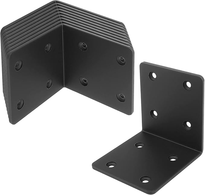 10 PCS 2-3/4" Black Steel L Right Angle Corner Brace, Countersink Brackets for Wood Shelves, Furniture, Cabinet, Thickness 1/8", Max Load 110LB