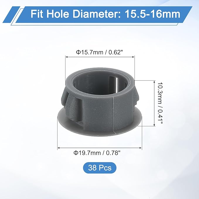 uxcell 38Pcs 16mm(5/8") Nylon Hole Plugs, Flush Type Panel Round Snap in Fastener Knockout Locking Plugs for Furniture Insert End Caps Panels, Gray