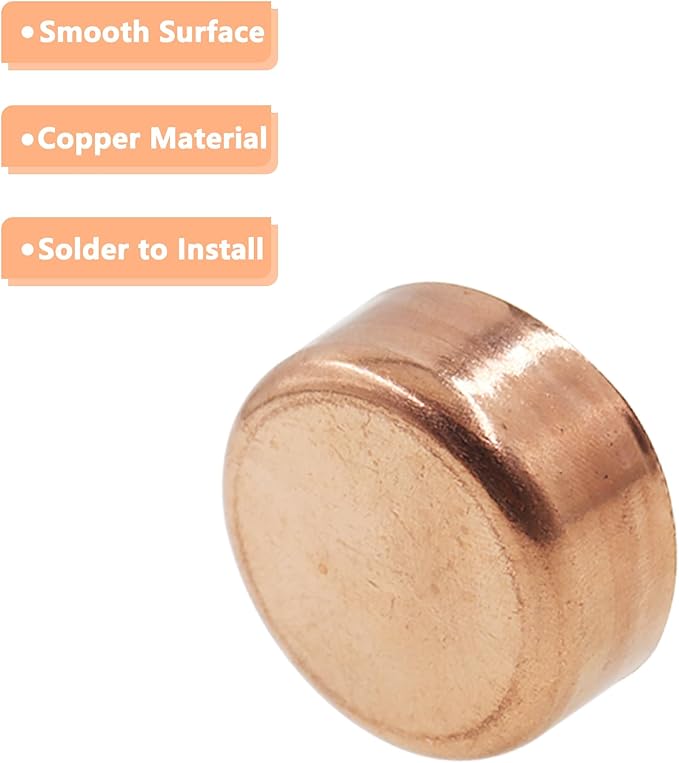 Copper Pipe Cap,TTZEZE Copper End Cap,Certified Safe Pressure Copper Cap Plug,Solid Sweat Solder Connection,Pure Copper Plumbing Cap for Plumbing HVAC Air Conditioner 25.4mm/1'' 10PCS