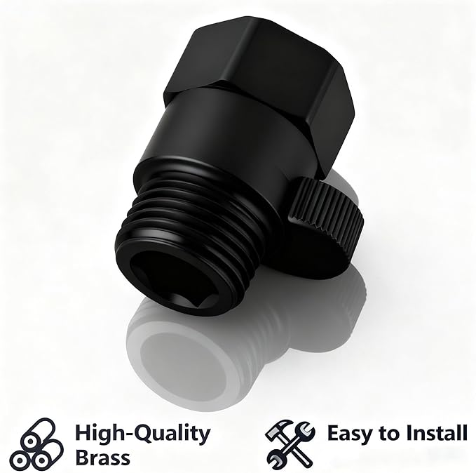 Shower Flow Control Valve G1/2 IPS Shower Head Shut Off Valve with Water Pressure Regulator for Moen Shower Valve, Toilet Valve, and Bidet Sprayer, Black
