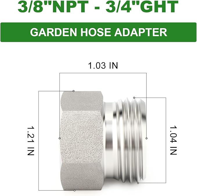 TAISHER 5PCS 304 Stainless Steel Garden Hose Adapter, Hex Bushing 3/4" GHT Male x 3/8" NPT Female Garden Hose Connector