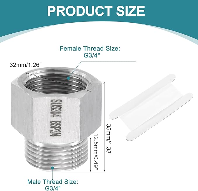 uxcell Pipe Fitting Reducing Adapter, G3/4" Male x G3/4" Female 304 Stainless Steel Reducer Connector for Water Oil Air Pressure Gauge, Silver