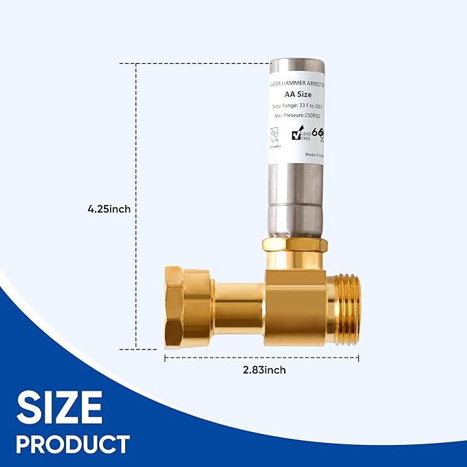 Tee Stainless Steel Water Hammer Arrestor for Washing Machine, 3/4 Inch Swivel FHT x 3/4 Inch MHT, Protect Your Plumbing from Noise and Damage, Straight(Pack-2)