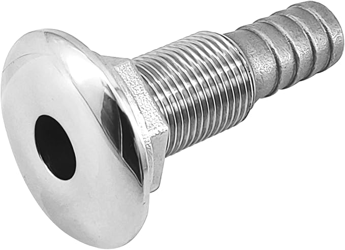 ISURE MARINE 1/2" Stainless Steel Thru-Hull ，Barbed Standard Length Straight Thru-Hull Fitting Boat Barbed Hose Thru Drain Connector