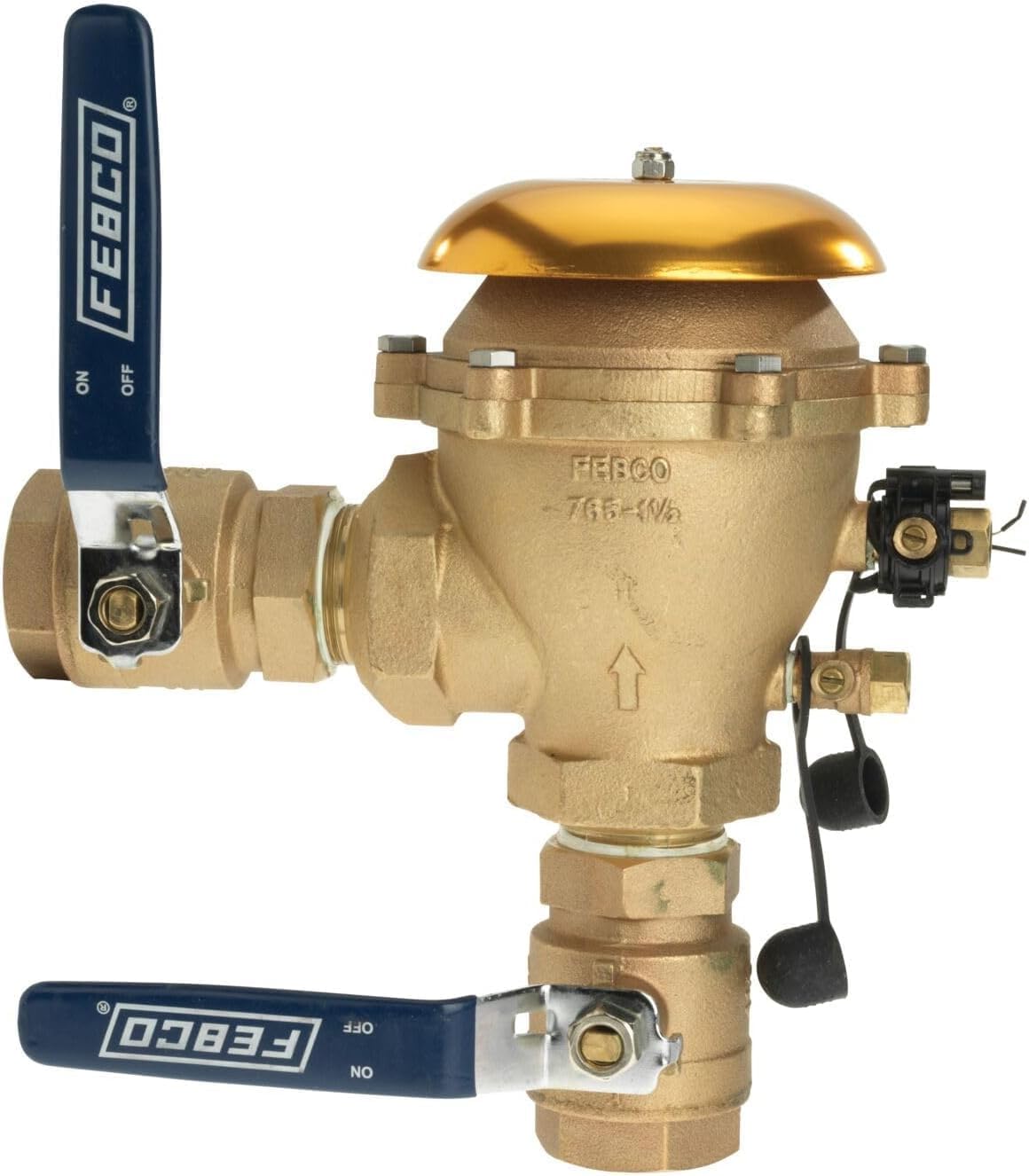 Febco 765 Bronze Pressure Vacuum Breaker Backflow Preventer 1-1/2" Inlet Spring-Loaded Check Valve, 150 PSI Max, NPT Connections, Freeze Sensor, Irrigation and Industrial Use, Quarter Turn Shutoff