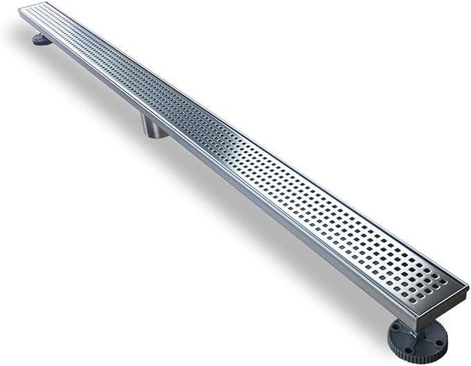Neodrain 60-Inch Linear Shower Drain with Quadrato Pattern Grate, Professional Brushed 304 Stainless Steel Rectangle Shower Floor Drain Manufacturer, Linear Drain with Leveling Feet,Hair Strainer