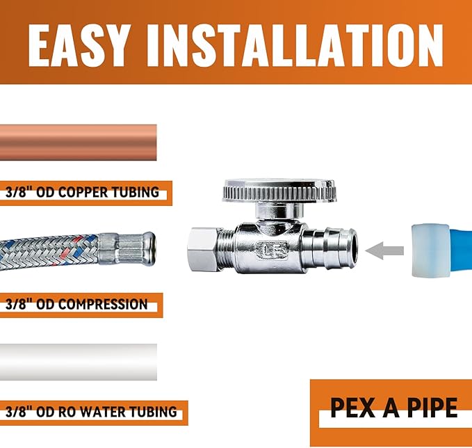 SUNGATOR 12-Pack Pex A Straight Stop Valve, 1/2" Pex A Expansion x 3/8" OD Compression, 1/4 Turn Chrome Plated Brass Shut Off Valve