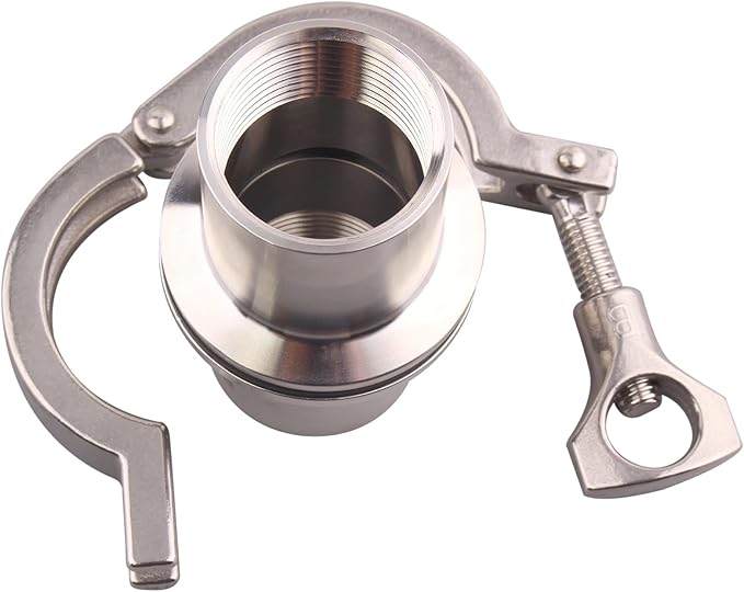DERNORD 2 Pcs Sanitary Female Threaded Ferrule Pipe Fittings + SUS304 Tri-clamp (Tri-clover Clamp) + FKM Gasket (Female Threaded Pipe Size:1-1/2 Inch DN40)