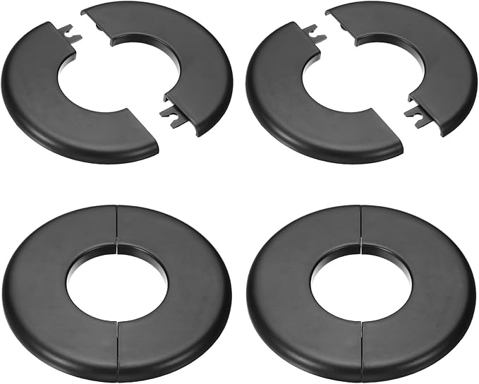 PATIKIL Wall Split Flange 105mm / 4.1" OD, 4 Pcs Round Escutcheon Plate Cover PPR Plumbing Cover Plates with Self-Adhesive Tape for 44mm / 1.7" Dia Water Pipe Faucet, Black