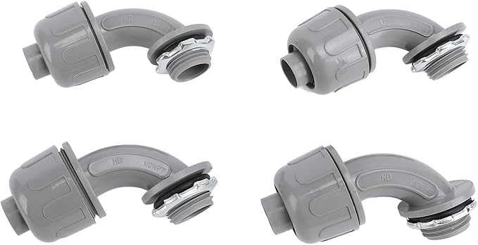 20PCS Liquid Tight Connector 1/2 Inch NPT, 90 Degree Electrical Conduit Fitting, Nylon 6 PVC Conduit Connector for HVAC, Motors, and, Rugged and Easy to Install