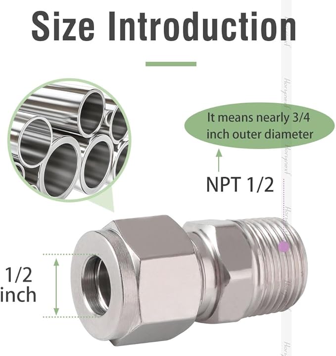 Stainless Steel 304 Compression Fitting to connect 1/2 inch OD tube x 1/2 NPT Male thread Coupler, for brass copper stainless steel tubing (2 pcs)