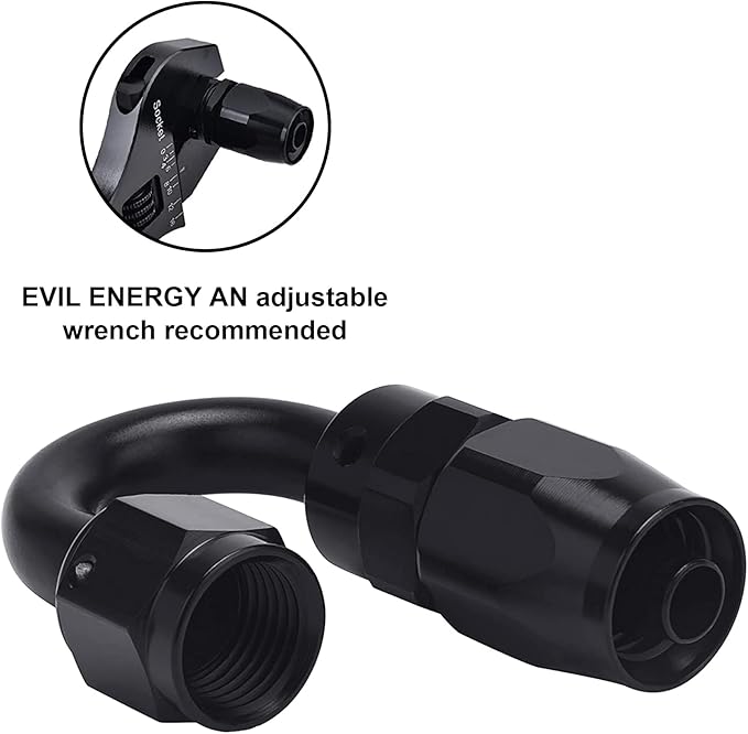 EVIL ENERGY 8AN Hose End Fitting 180 Degree Swivel for CPE Braided Hose Black