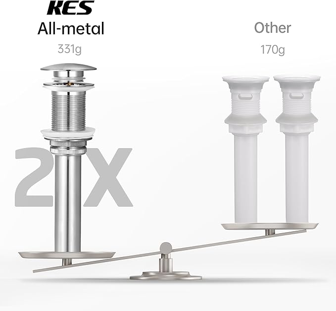 KES Bathroom Sink Drain Without Overflow Vessel Sink Lavatory Vanity Pop Up Drain Stopper Brushed Nickel Finish for 1.6"-1.9" Sink Hole, S2008D-BN